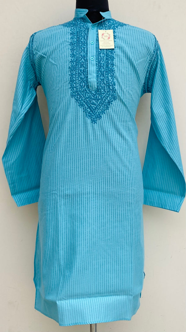 Lucknowi Chikankari Men’s Kurta Blue Cotton