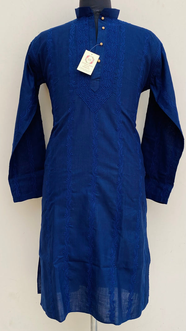 Lucknowi Chikankari Men’s Kurta Navy Blue Cotton