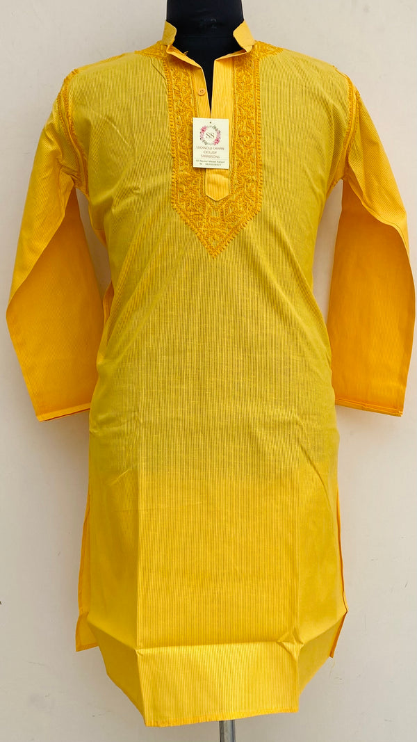 Lucknowi Chikankari Men’s Kurta Yellow Cotton