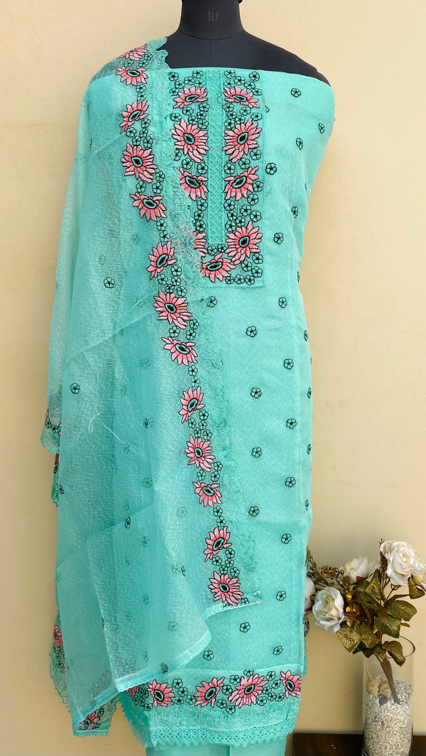 Designer Embroidered Suit Length 3 Piece Sea Green Kota