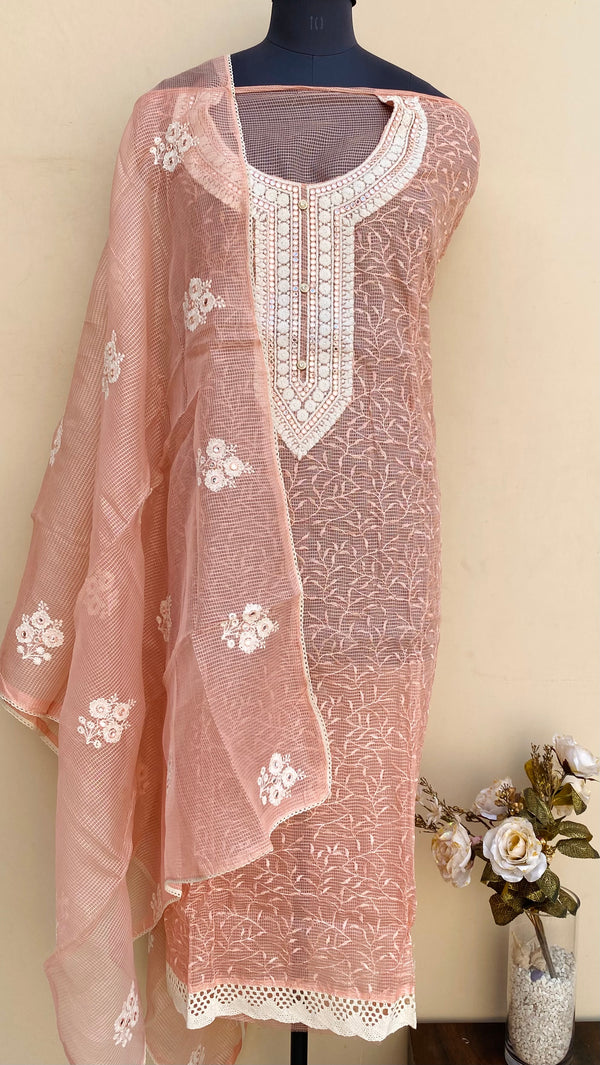 Designer Embroidered Suit Length 3 Piece Peach Kota