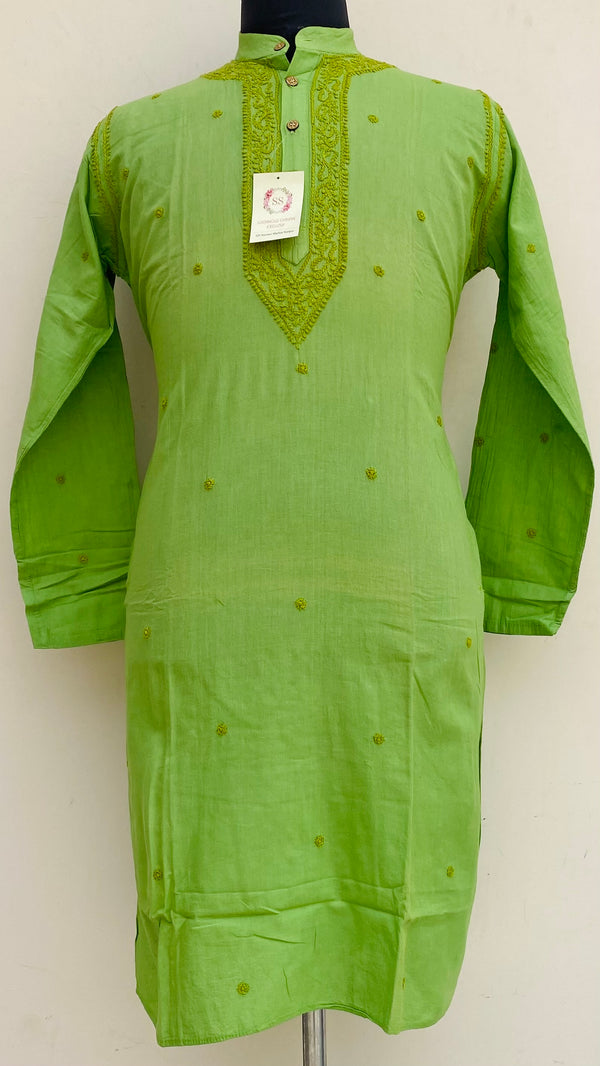 Lucknowi Chikankari Men’s Kurta Green Cotton