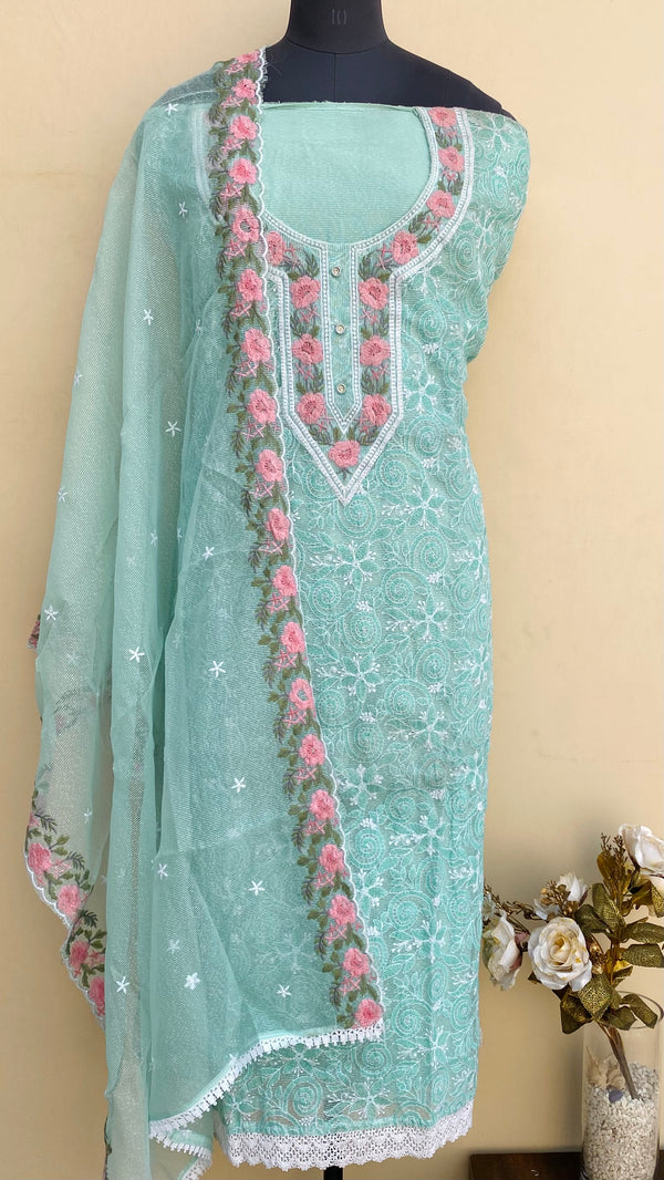 Designer Embroidered Suit Length 3 Piece Sea Green Kota