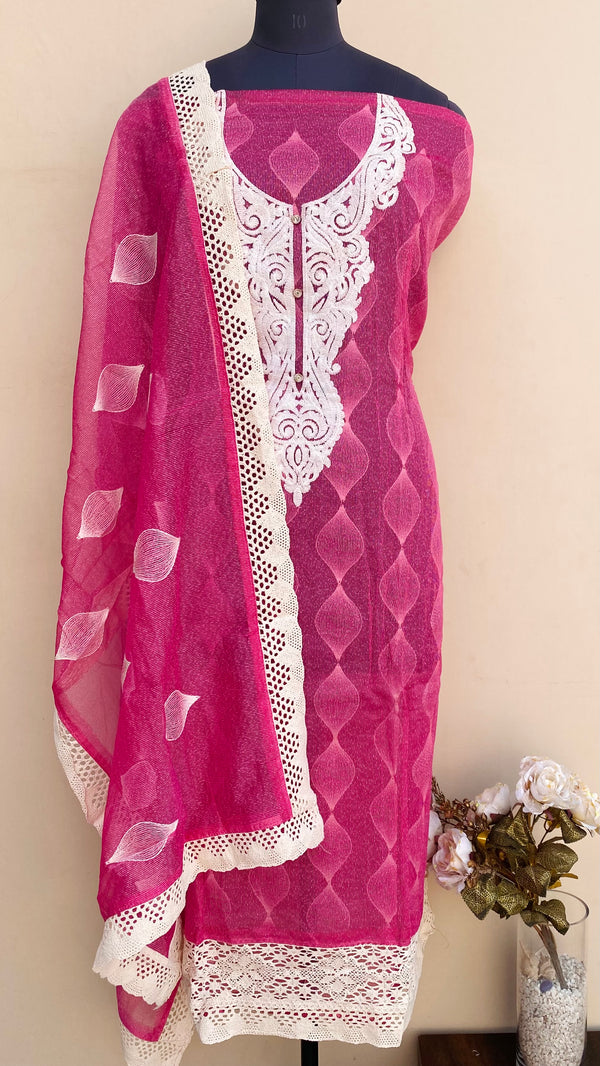 Designer Embroidered Suit Length 3 Piece Pink Kota