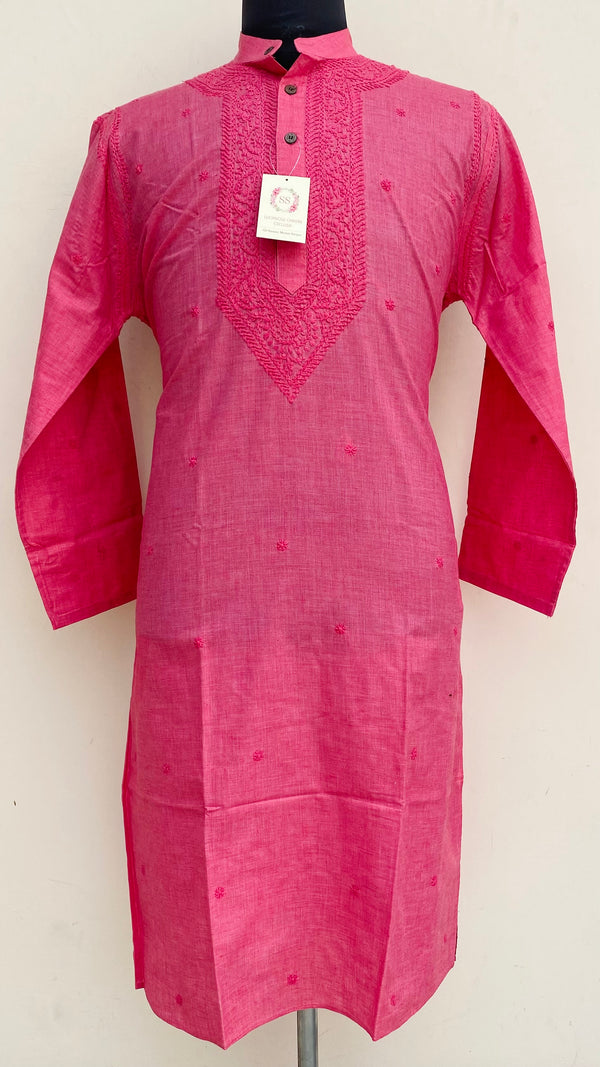 Lucknowi Chikankari Men’s Kurta Pink Cotton