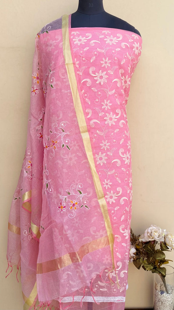 Designer Embroidered Suit Length 3 Piece Pink Kota