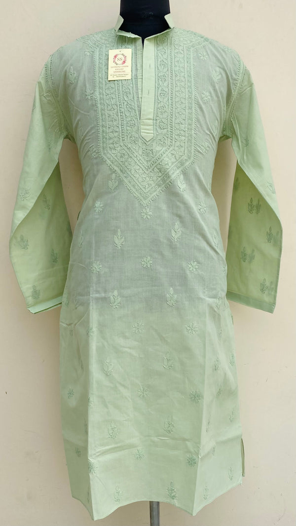 Lucknowi Chikankari Men’s Kurta Pista Green Cotton