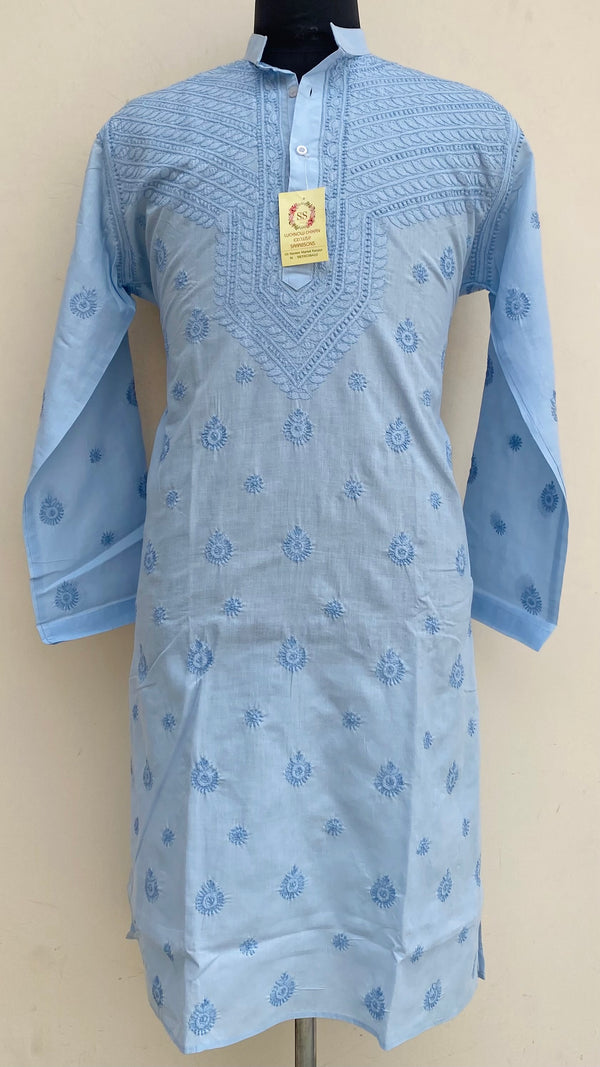 Lucknowi Chikankari Men’s Kurta Blue Cotton