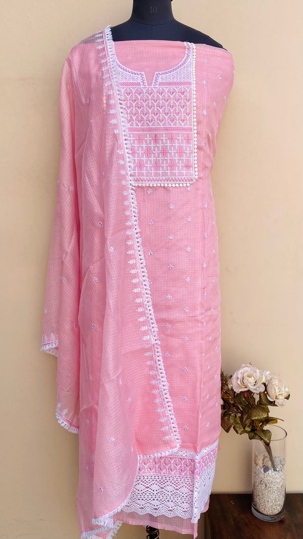 Designer Embroidered Suit Length 3 Piece Pink Kota