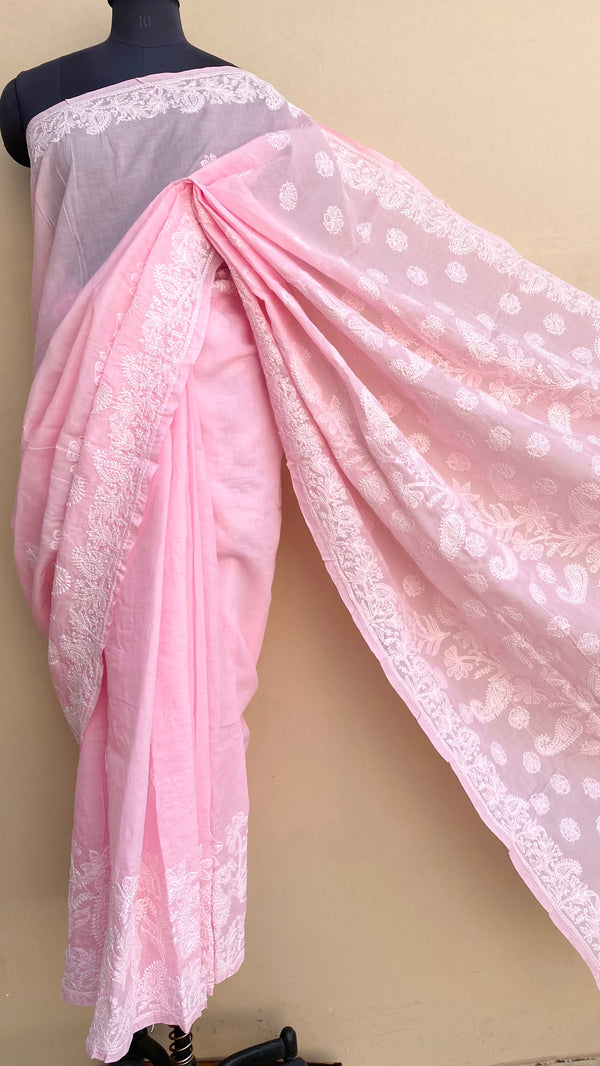 Lucknowi Chikankari Saree Pink Cotton