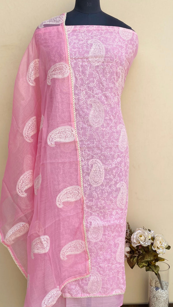 Designer Embroidered Suit Length 3 Piece Pink Kota