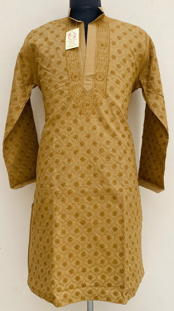 Lucknowi Chikankari Men’s Kurta Brown Cotton