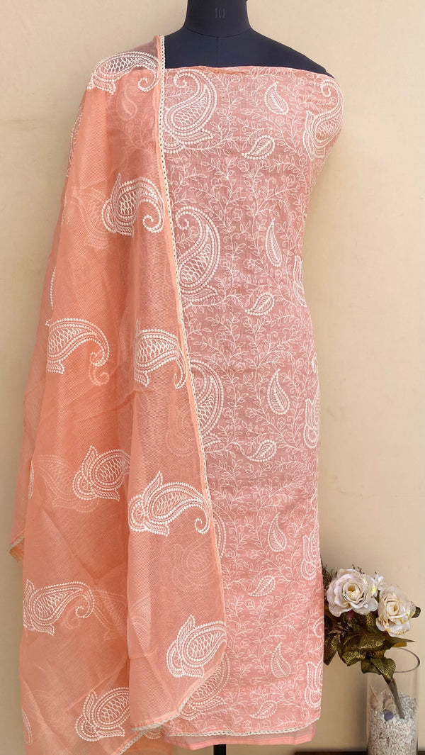 Designer Embroidered Suit Length 3 Piece Peach Kota