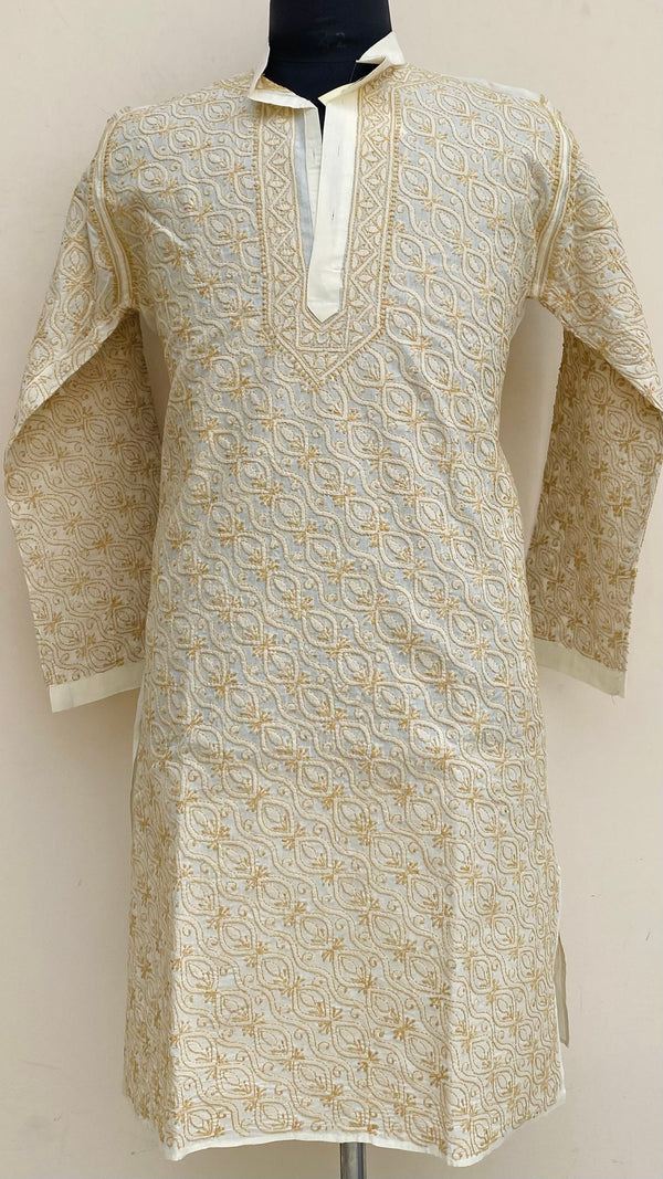 Lucknowi Chikankari Men’s Kurta Cream Cotton
