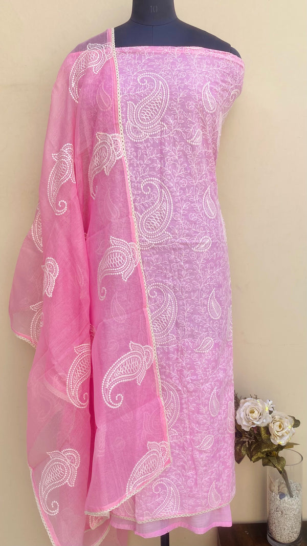 Designer Embroidered Suit Length 3 Piece Pink Kota