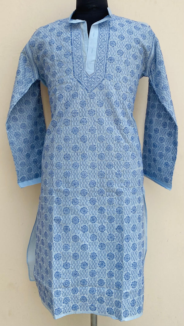 Lucknowi Chikankari Men’s Kurta Blue Cotton