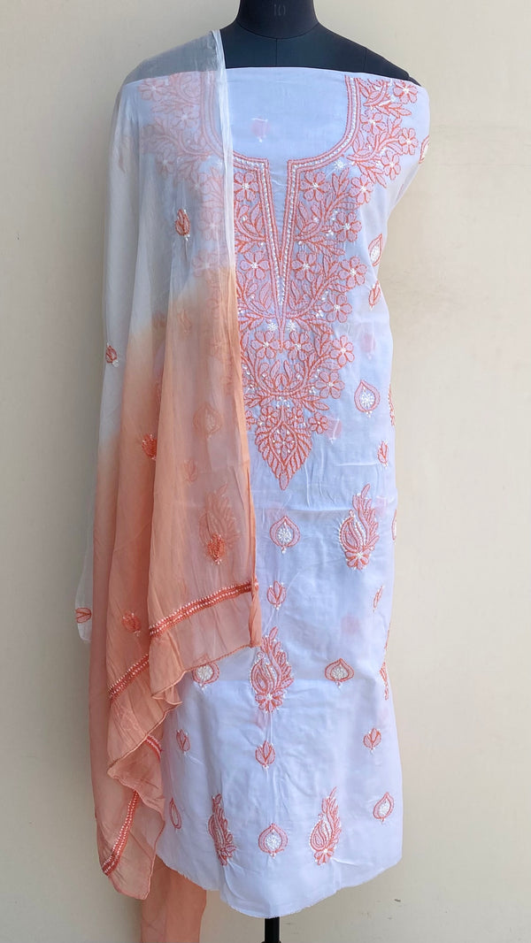 Lucknowi Chikankari Suit Length 3 Piece White Cotton