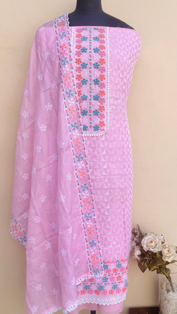 Designer Embroidered Suit Length 3 Piece Pink Kota