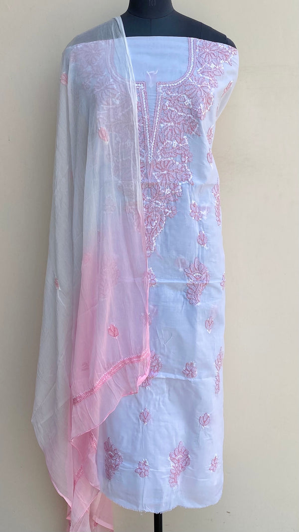 Lucknowi Chikankari Suit Length 3 Piece White Cotton