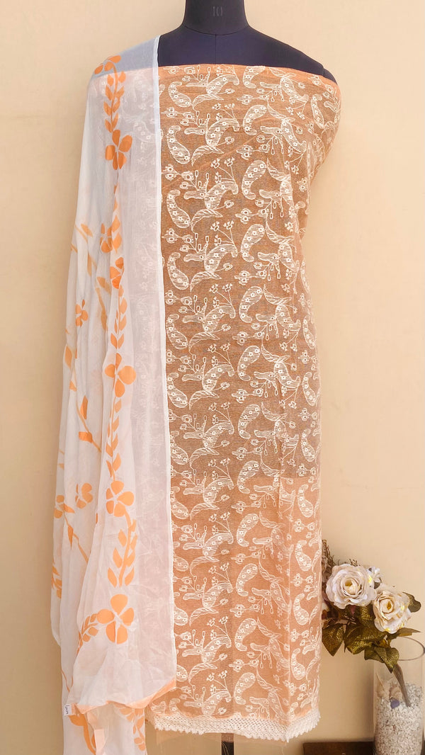 Designer Embroidered Suit Length 3 Piece Peach Kota