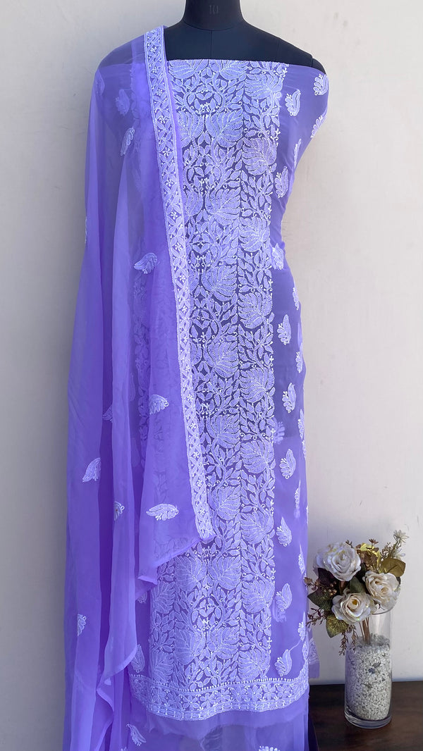 Lucknowi Chikankari Suit Length 3 Piece Purple Georgette