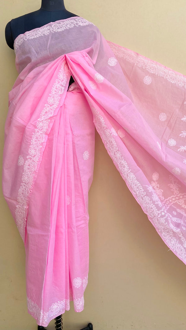 Lucknowi Chikankari Saree Pink Cotton