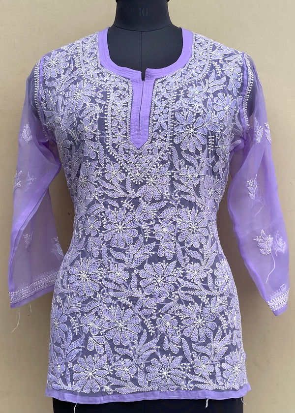 Lucknowi Chikankari Short Kurti Purple Georgette