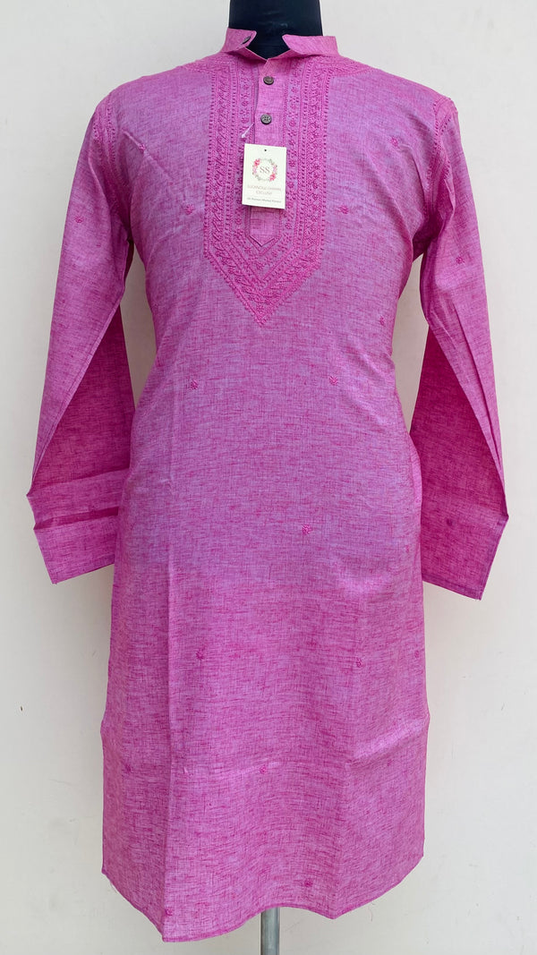 Lucknowi Chikankari Men’s Kurta Pink Cotton