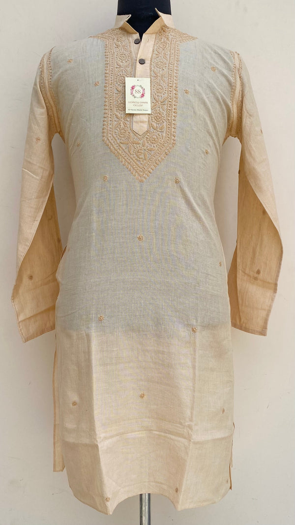 Lucknowi Chikankari Men’s Kurta Beige Cotton