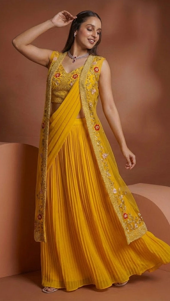Indowestern Lehenga Saree with Shrug – Chikirpolo