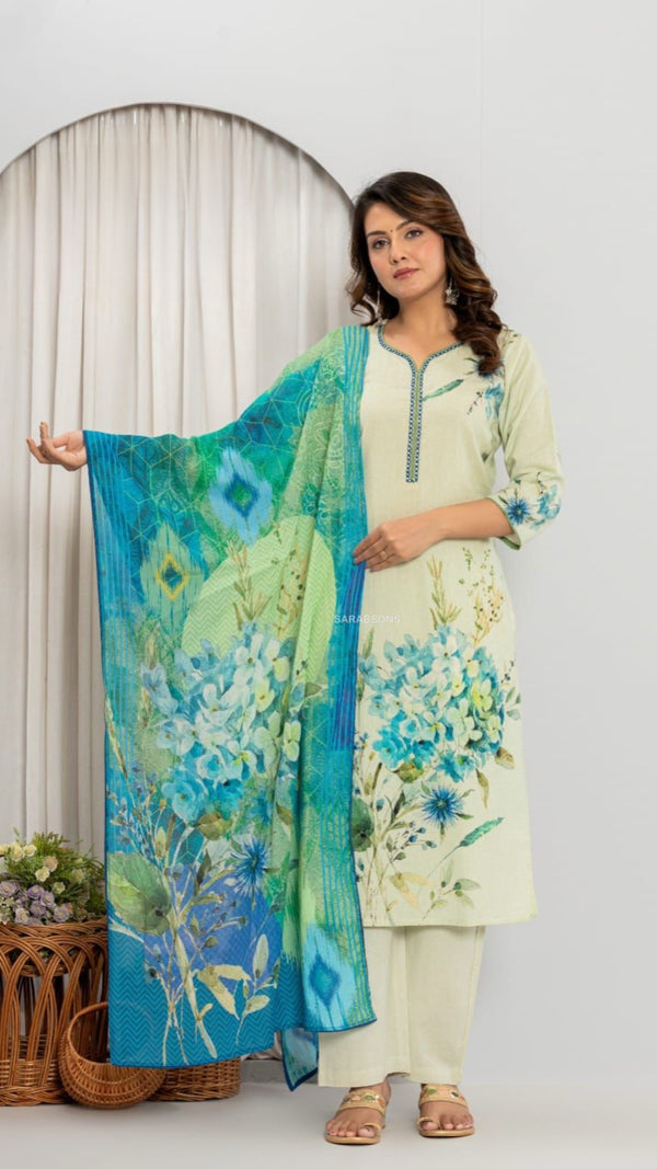 Pastel Green Cotton Suit Set - Pants Set