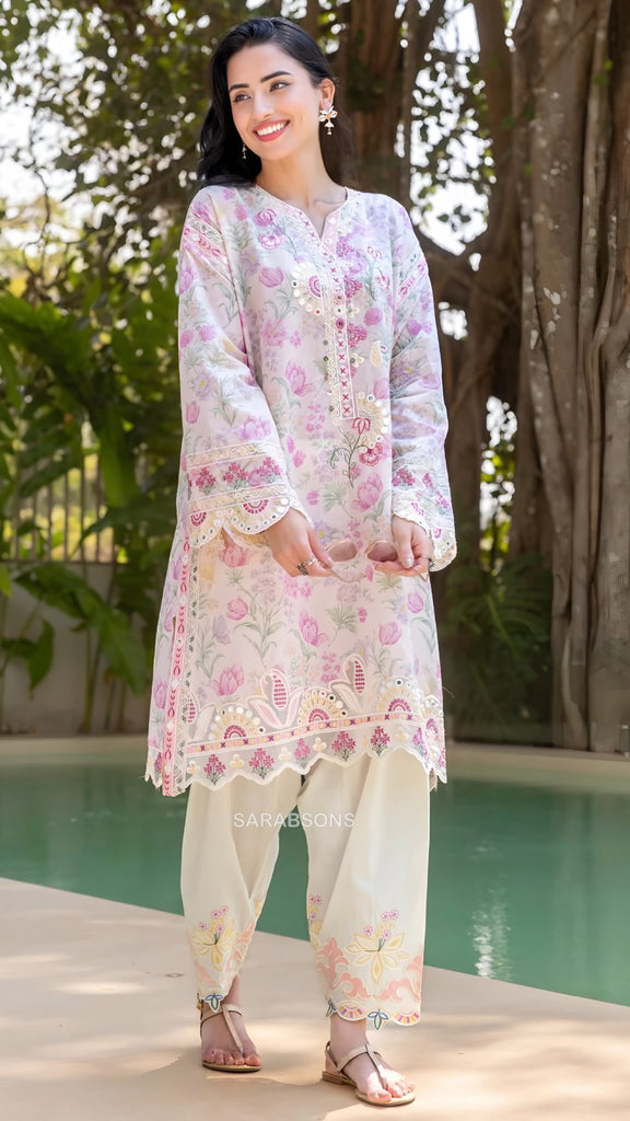 Preet Powder Pink Floral Farshi Co-ord Set – Chikirpolo