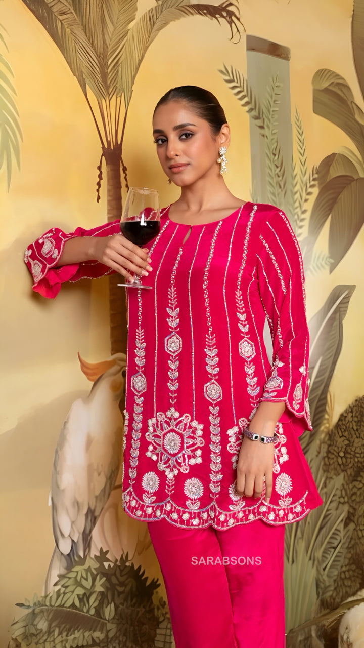 Radiant Fuchsia Pink Embellished Co-ord Set
