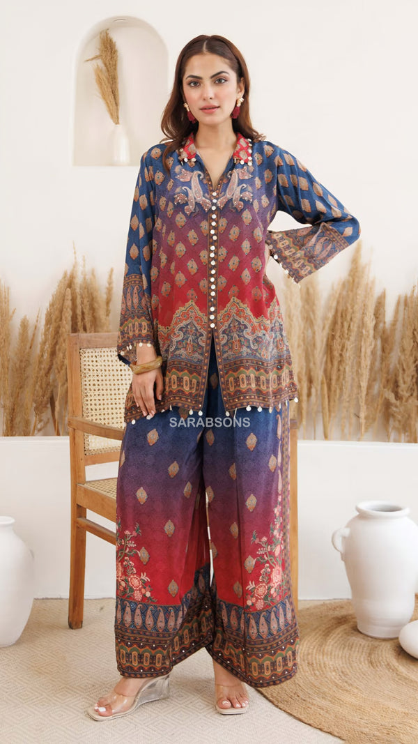 Twilight Navy-Maroon Ombre Co-ord Set
