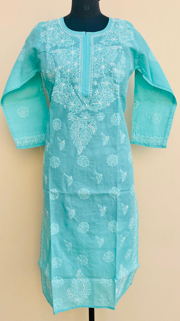 Lucknowi Chikankari Kurti Sea Green Cotton