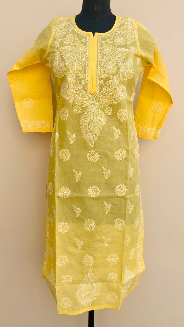 Lucknowi Chikankari Kurti Yellow Cotton