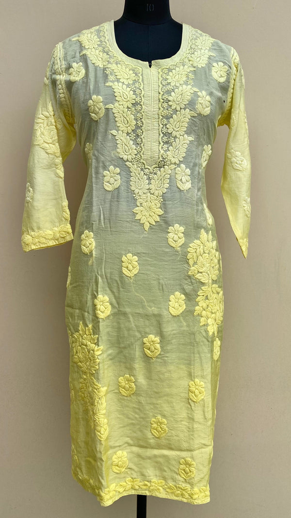 Lucknowi Chikankari Ombre (Shaded) Kurti Yellow Soft Muslin Cotton with Self 3D work