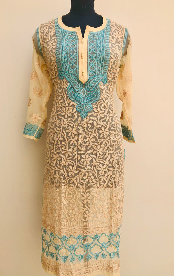 Lucknowi Chikankari Kurti Brown Faux Georgette