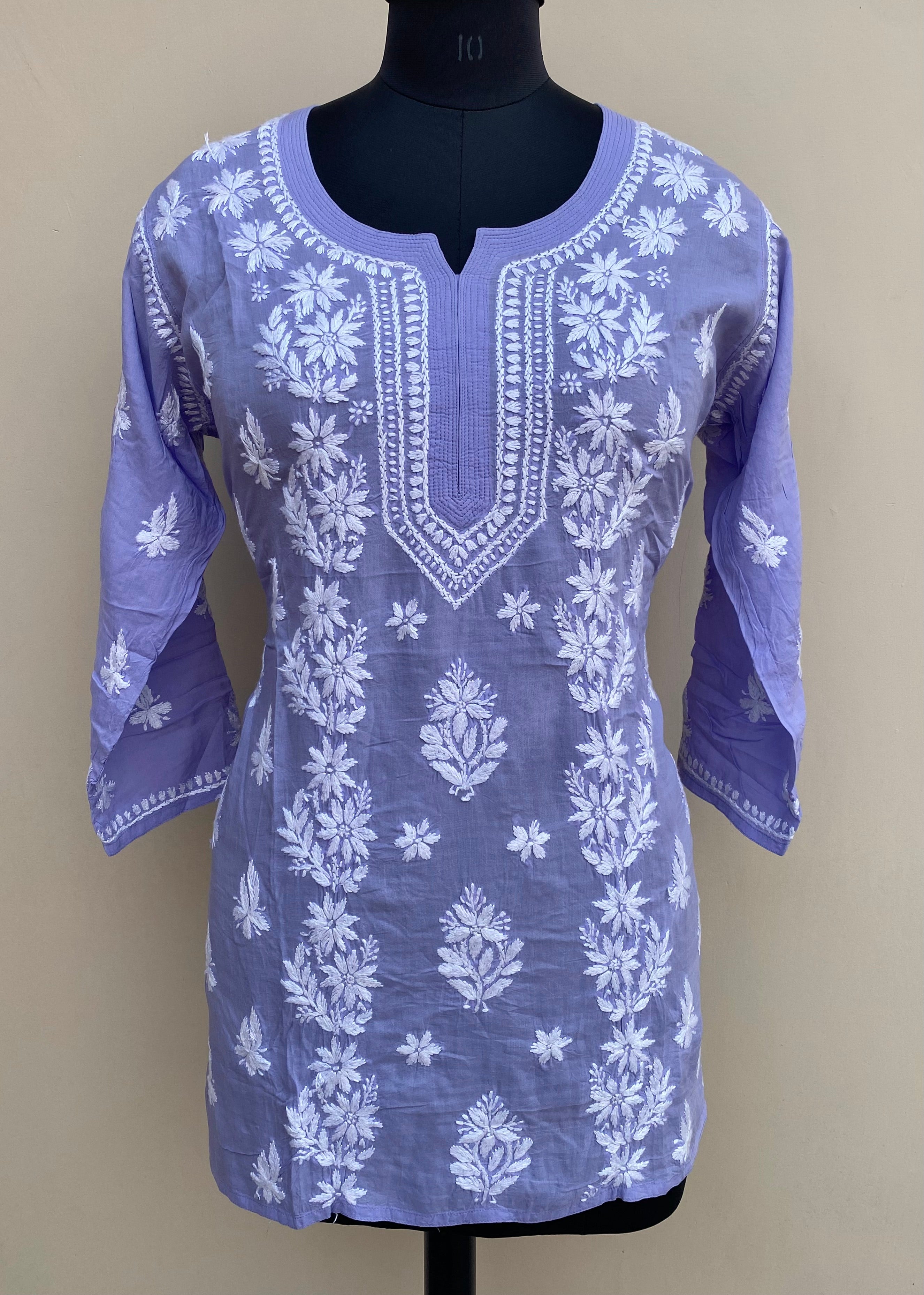 Gray Georgette Short Top Tunic Lucknow Chikankari Kurta Kurti Handmade  Shirt | eBay