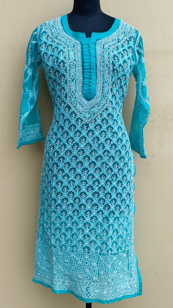 Lucknowi Chikankari Kurti Sea Green Georgette