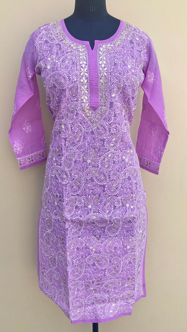 Lucknowi Chikankari Kurti Purple Cotton with Gotta Patti Work