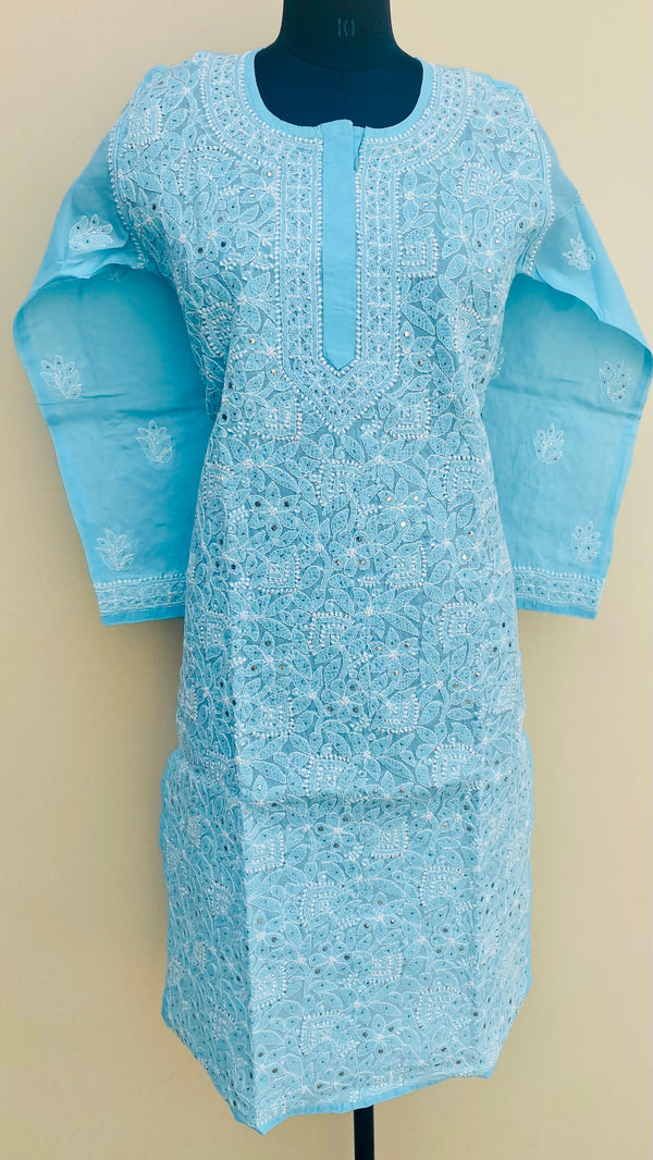 Lucknowi Chikankari Kurti Blue Cotton with Mukaish Work