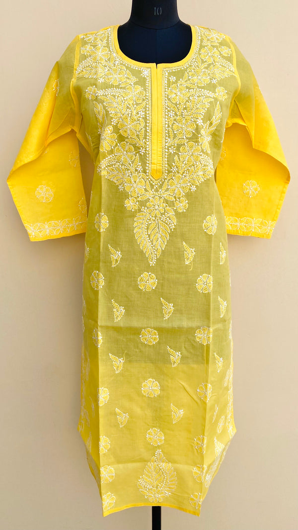 Lucknowi Chikankari Kurti Yellow Cotton
