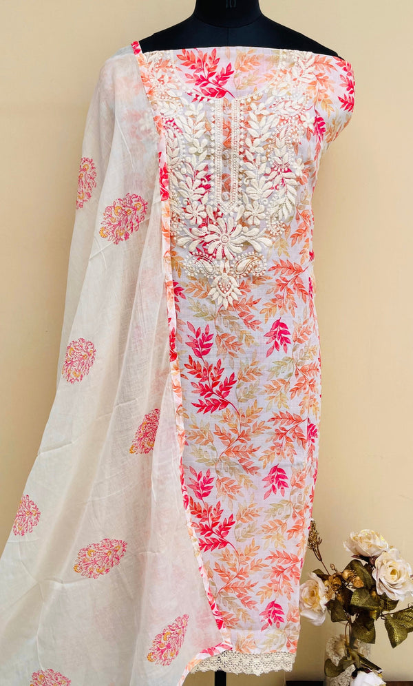 Designer Embroidered Suit Length 3 Piece Cream Linen