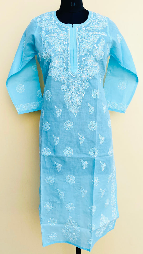 Lucknowi Chikankari Kurti Blue Cotton