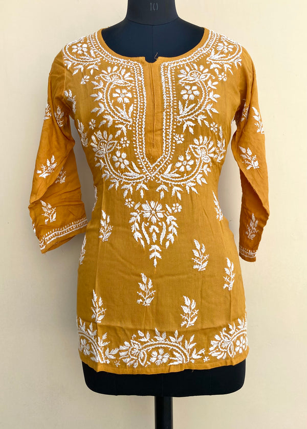 Lucknowi Chikankari Short Kurti Mustard Modal