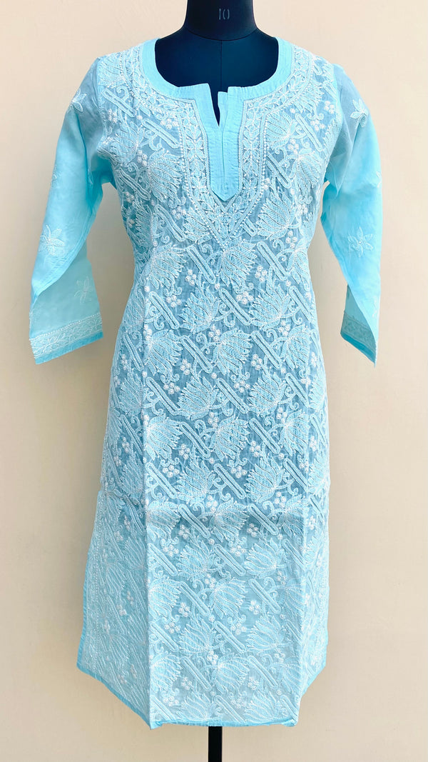 Lucknowi Chikankari Kurti Blue Cotton