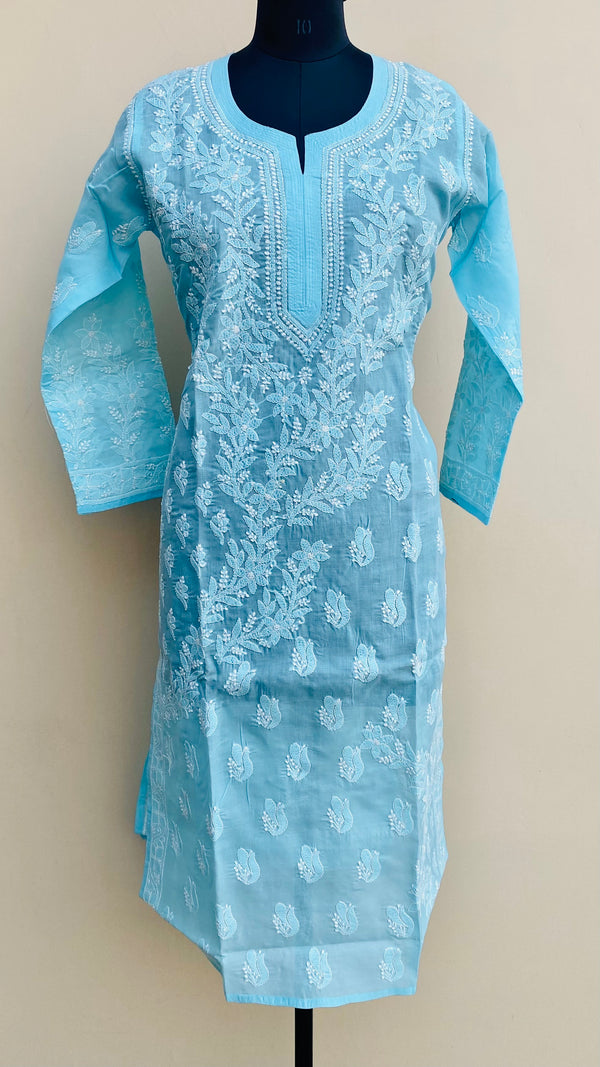 Lucknowi Chikankari Kurti Blue Cotton