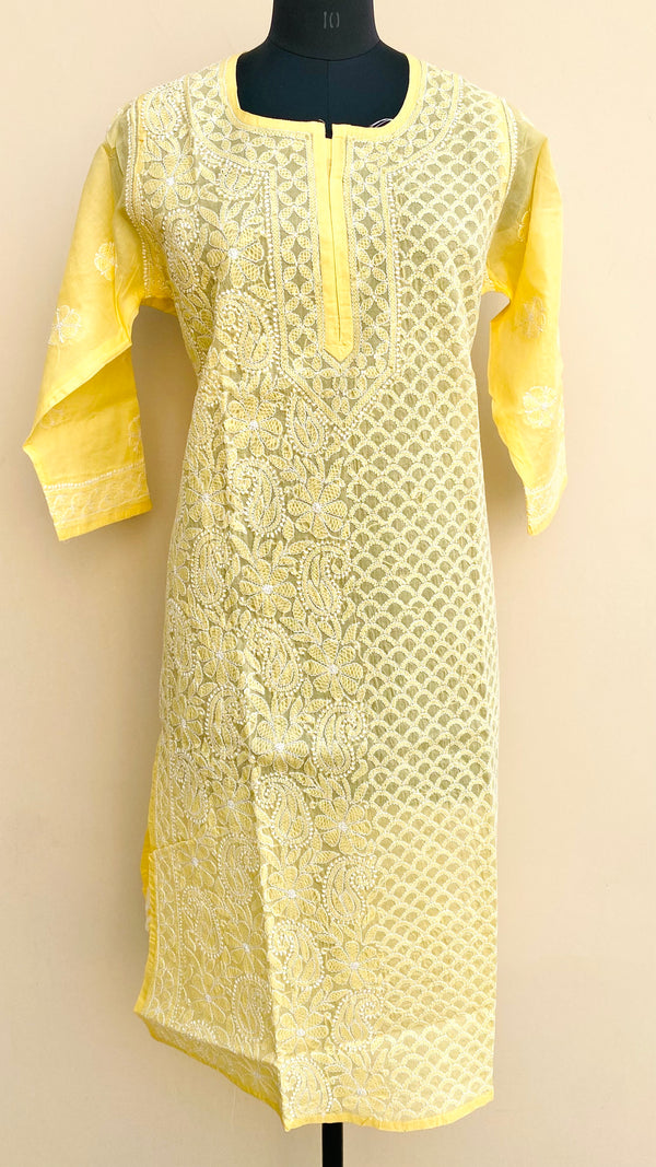 Lucknowi Chikankari Kurti Yellow Cotton