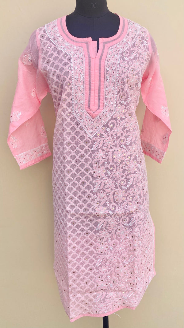 Lucknowi Chikankari Kurti Pink Cotton with Mukaish Work